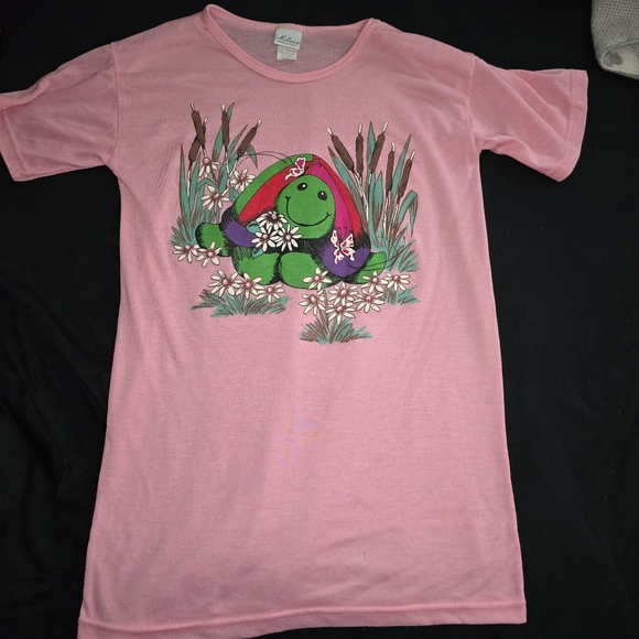 Vintage 80's Milaca Turtle Nightgown/Sleep Shirt/Pajamas-Womens LARGE-Pink Green - Picture 1 of 5